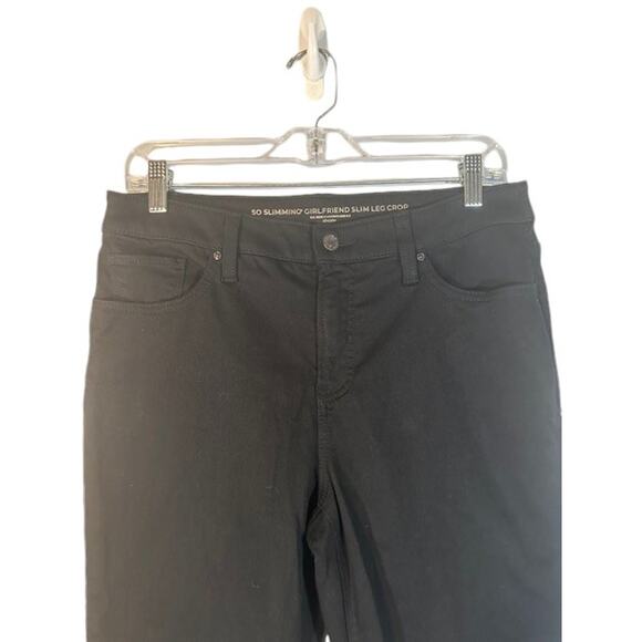 Chico's Black Slimming Girlfriend Slim Leg Cropped Fringe Denim Jeans Women Sz 6 - Picture 3 of 11